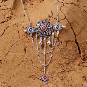 Voylla Mandala Circles Drop Style Necklace Silver Plated Brass Necklace