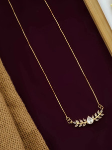 Zabby Allen Gold Plated CZ American Diamond Leaf Necklace Chain for Women & Girls Diamond Gold-plated Plated Brass Chain