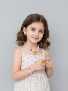 SYGA Children's Girls Earring Ring Set For Kids, Girl, Gift, Party (Cherry) Alloy Necklace Set