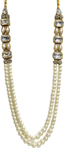 Pinkart Gem for A Gem Golden Dulhe-Dulhan ki Mala,Creem Glass Pearl,12 Inch Long With Adjustable Cord Beads, Pearl, Crystal Rhodium Plated Alloy Necklace