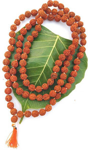 Moksh Enterprises Original 5 Mukhi Rudraksha Natural 9 mm Japa Mala 108 Beads Wood Chain