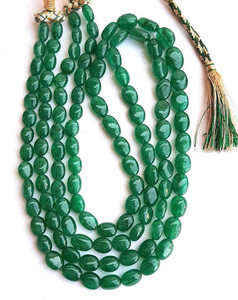 Beaded Smooth Oval Beads~ 7-9 MM~2 strands ~ Green Color~19-20 inches~ Beaded Necklace Agate Alloy Necklace