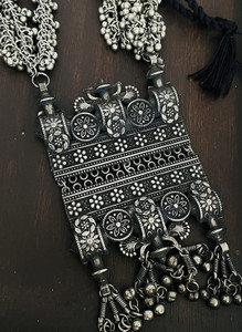 HELLAFASHION Indian Traditional Bollywood Style Designer Silver Oxidized Jewelry Necklace Beads Silver Plated Oxidised Silver, Alloy Necklace