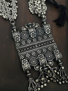 HELLAFASHION Indian Traditional Bollywood Style Designer Silver Oxidized Jewelry Necklace Beads Silver Plated Oxidised Silver, Alloy Necklace