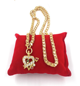 Anujeet Fashion Hub Gold Plated Covering 5 Metal Impon AD st Long Heart Chain Dollar for Women/Girls Gold-plated Plated Copper Chain