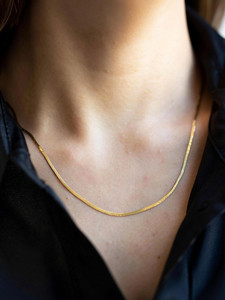 THANU'S CRAFT Stainless Steel Golden Flat Snake Herringbone Chain Necklace - 2mm - 20 Inches Gold-plated Plated Metal Chain