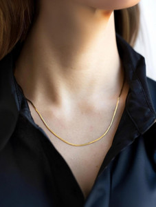 THANU'S CRAFT Stainless Steel Golden Flat Snake Herringbone Chain Necklace - 2mm - 20 Inches Gold-plated Plated Metal Chain