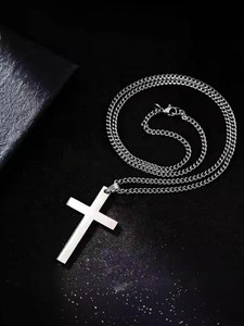 PIXFLIK Steel Color Fashion Cross Alloy Pendant Necklaces Stainless Steel Chain Set