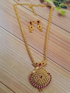 CM FASHIONS One Gram Gold Plated Traditional Ruby Stone Haram for Women & Girls. Ruby Gold-plated Plated Copper Necklace Set