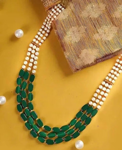 KLLITE Traditional Party Ethnic Wear 3 Layer Pearl Beaded Long Necklace Pearl Brass Plated Brass Necklace
