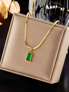 ISAMORA Trendy Green Crystal Gold-plated Chain For Women and Girls Crystal Gold-plated Plated Stainless Steel Chain