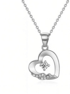Nilu's Collection 18K Rose Gold Plated Necklace for Women and Girls | Love Pendant for Women Cubic Zirconia Gold-plated Plated Copper Chain Set