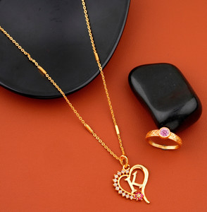 Bright STYLE “K” Letter 18 inch AD Diamond Gold plated Mangalsutra necklace chain with ring for women & girls Alloy, brass, copper, metal alloy Mangalsutra ( chain ) Gold-plated Plated Metal, Alloy Chain