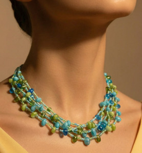 DCA Women's Green & Blue Multi-Strand Glass Necklace (4429) Glass Necklace