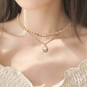 AVR JEWELS Charming Gold Plated Pearl Double Layered Necklace for Women & Girls Pearl Gold-plated Plated Alloy Layered