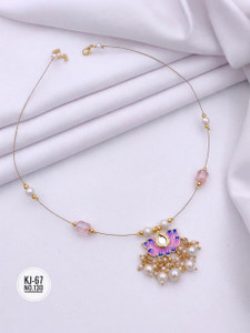 Pramukh Enterprise Antique Gold Plated Pearl Invisible Pendant Necklace Cubic Zirconia Gold-plated Plated Alloy Necklace