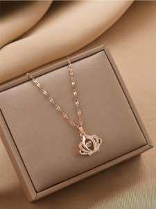 JUMSA Jumsa Stainless Steel RoseGold Dancing Diamond Necklace For Women And Girl Diamond Gold-plated Plated Stainless Steel Necklace