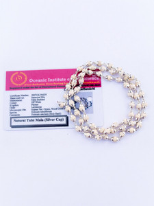 Apnisanskriti White Tulsi Mala in Designer Caps (63 Beads, 3mm, Neck Length, Silver Plated) Wood Chain
