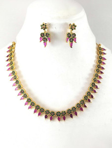 AFJ GOLD ONE GRAM GOLD PLATED TRADITIONAL TRENDY STYLISH NECKLACE. Emerald, Ruby Gold-plated Plated Copper Necklace Set