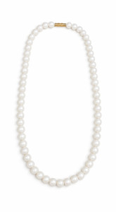 Poohit Collections White Pearl Necklace for Women with Golden Barrel Screw Alloy Chain