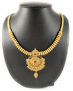 AFJ GOLD One Gram Micro Gold Plated Traditional Trendy Designer Stone Necklace Emerald, Ruby Gold-plated Plated Copper Necklace