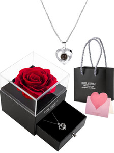 LeWIS Rose with Heart I Love You Necklace in 100 Languages Gift Set Cubic Zirconia Copper Plated Copper Necklace