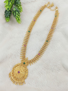 Hanaa Gold Micro Plated AD CZ Stone Long Necklace Chain Jewellery for Women & Girls Gold-plated Plated Copper Necklace