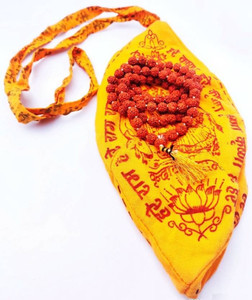 Green Spiritual 108+1 Panchmukhi rudraksha mala with gomukhi japa bag for mantra jaap Wood Chain