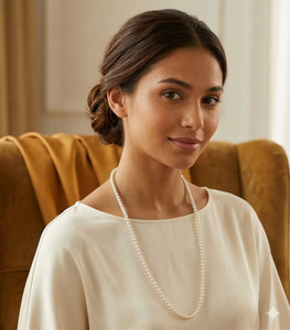 SIYA JEWELL White 8mm Pearl necklace long Beads, Pearl Brass, Glass, Alloy Necklace