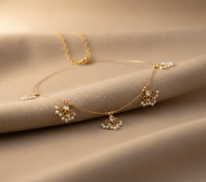 Zabby Allen Premium Gold-Plated Kundan&Pearl Drop Invisible Chain Necklace for Women&Girls Pearl Gold-plated Plated Alloy Necklace