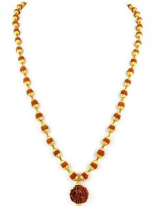 LOTUS RISE 5 Mukhi Rudraksha Mala Gold-plated Plated Brass Chain Wood Chain