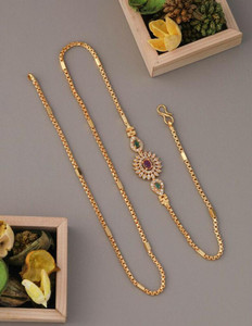 YANA JEWELLRY 1 GRAM GOLD PLATED 24 in MOHINI MOP CHAIN PENDANT FOR WOMEN/GIRLS. KODI CHAIN. Cubic Zirconia Gold-plated Plated Brass Chain