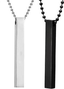 ARDS FASHION Combo of Black & Silver Color (2Pcs) Vertical Bar Pendant Silver Plated Stainless Steel Chain Set