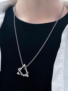 Ruhi Collection Geometric Interlocking Square Triangle Hip Hop Pendant Locket Stainless Steel Chain