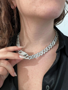 Vivity Iced Out CZ Miami Cuban Style Latest Trend Fancy Neck Chain Cubic Zirconia Silver Plated Alloy Necklace