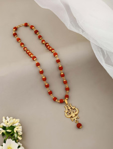 EiVAA Divine Gold Plated Rudraksh Mala with Trishul Pendant Gold-plated Plated Metal, Rudraksha Chain