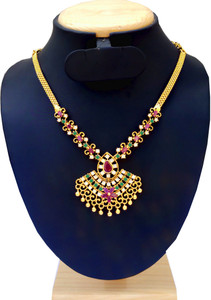 oh wow american diamond micro gold plated kemp stone south indian necklace for women Onyx, Diamond, Ruby Gold-plated Plated Copper, Alloy Necklace