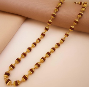 कृष्णागैलरी1 Original Rudraksha Mala Gold plated (10 mm to 12 MM) with Certificate for Women & Men Daily Wear or Japa Mala बीड्स प्लैटिनम प्लेटेड एलॉय चेन