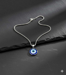 Laxmi Art Evil Eye Locket And Chain Set For Men Silver Plated Metal Chain