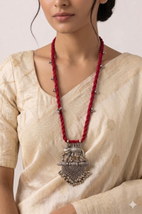 ZIMIRA Handcrafted Oxidized Silver Elephant Pendant Statement Necklace for Women Alloy Necklace Set