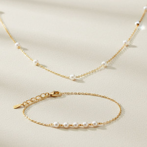 Vritha Pearl Grace Combo Set Pearl Gold-plated Plated Brass Necklace