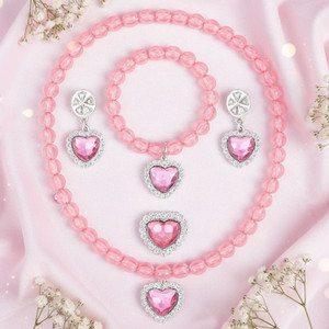 SYGA Girls 4 Piece Heart Charm Jewelry Set,Non-Toxic Plastic & Resin(Peach) Beads Plastic Necklace Set