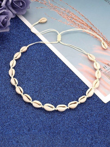 YELLOW CHIMES Cowrie Beach Handmade Choker Stylish Shell Beads Metal Necklace