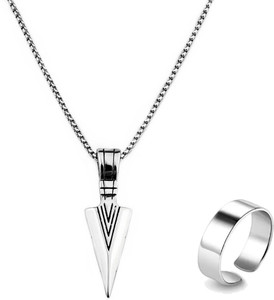 Vivity High Polished The Black Arrow Pendant Heavy Chain & Stylish Silver Ring Combo Silver Plated Brass, Stainless Steel Chain