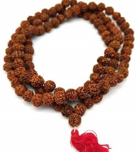 द्वारका डिजाइन्स Original 5 Mukhi Rudraksha Certified Natural 8mm Japa Mala 108 Beads Wood Chain बीड्स लकड़ी चेन
