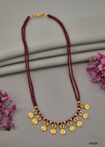 GATRAD MAGOLD COVERING One Gram Gold Plated Mahalaxmi Pendant 2 Line Maroon Crystal Necklace Crystal Gold-plated Plated Brass Necklace