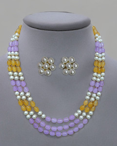 AMU Enterprises Premium Pearl Jewellery Set for Women and Girls (Lavender & Mustard Yellow) Pearl Mother of Pearl Necklace