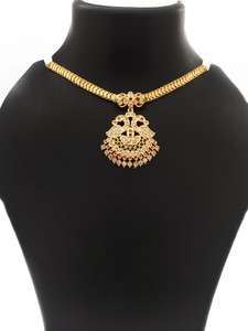 Hanaa AD CZ 5 Metal Impon Attiga Jewellery Necklace Chain for Women and Girls Cubic Zirconia Gold-plated Plated Brass Necklace