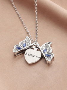 Fashion Frill Butterfly Pendant silver Chain Necklace Pendant For Women Gift Jewellery Silver Plated Alloy Chain