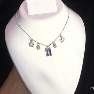Harsu Collection Korean BTS Army Necklace For women and girls Cubic Zirconia Silver Plated Stainless Steel Necklace